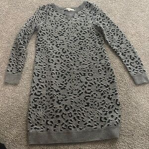 LOFT Gray cheetah print small petite sweater dress